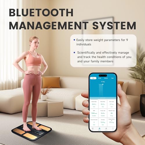 EILISON Smart Bathroom Scale with 4 Electrodes & BIA Technology High-Precision Body Fat Analyzer,Large Color Night Vision ...