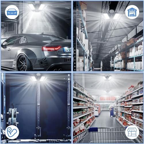 LED Garage Lights Bulb 2 Pack 180W 18000LM 6500K Led Shop Light with 6 Plus 1 Deformable Panels Basement Barn Ceiling Ligh...