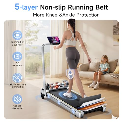 YPOO Walking Pad with Handles, Walking Pad Treadmill with Incline, 3 in 1 Foldable Treadmills for Home Office, Portable Un...
