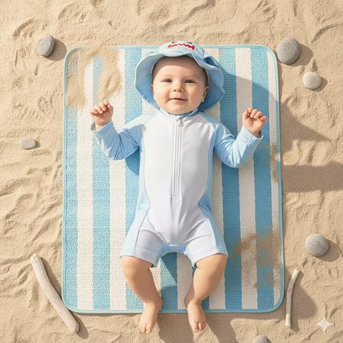 Baby Boy Rash Guard Swimsuit Color Block Long Sleeve Zipper One Piece Swimwear Toddler Bathing Suit ＋ Shark Sun Cap