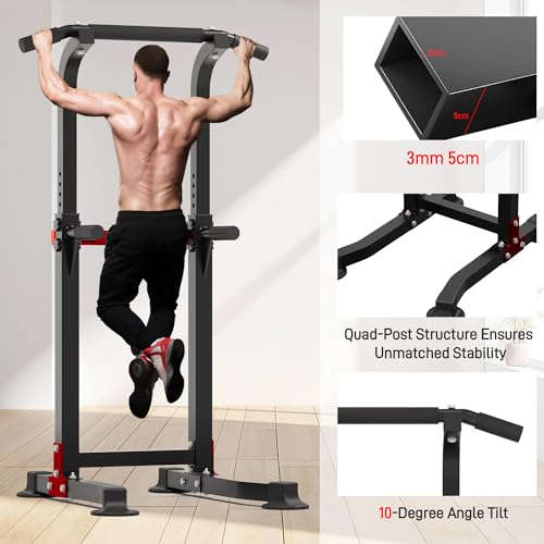 Outdoor Basic Power Tower, Pull Up Bar and Dip Station for Home Gym, 1400LBS Weight Capacity, Adjustable Height, Heavy Dut...