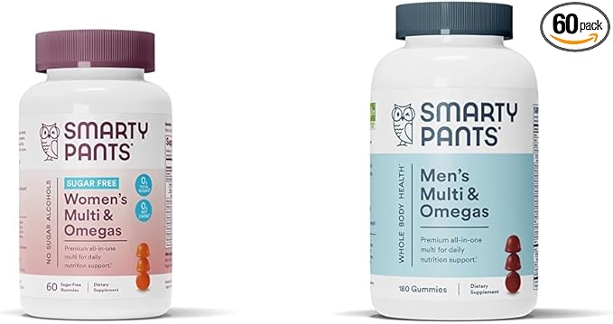 SmartyPants Women's Multivitamin Gummies, Sugar Free: Biotin, Methylfolate, Omega 3 (ALA), Vitamin D & Multivitamin for Men, Gummies: Omega 3 Fish Oil (EPA/DHA), Methylfolate, CoQ10