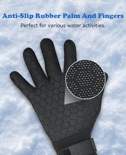 XUKER Neoprene Water Gloves, Winter Fleece-Lined 3mm Five Finger Warm Wetsuit Winter Gloves for Scuba Diving Snorkeling Su...
