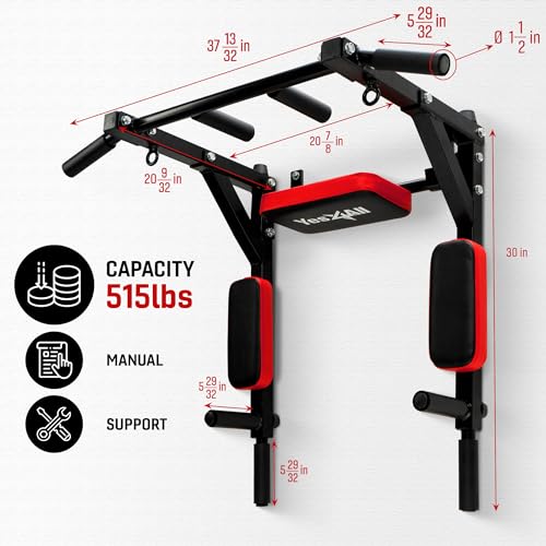 Yes4All Pull Up Bar Wall Mounted - Multifunctional Wall Mounted Pull Up Bar for Home Gym Workout Strength Training Equipment
