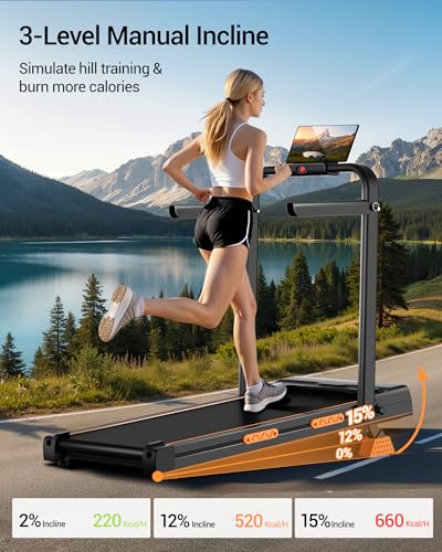 3 in 1 Walking Pad Treadmill with 16% Incline, Folding Treadmill with Handle Bar, Portable Treadmills for Home Small, 330 ...