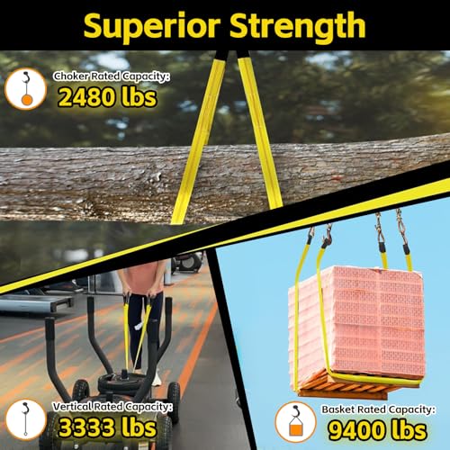 2" x 6.6Ft Heavy Duty Lifting Straps (2-Pack) - 9400LB Capacity Recovery & Tree Saver Strap with Loops, Industrial Lifting...