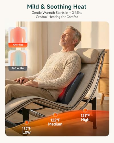 Snailax Shiatsu Back Massager for Back Pain Deep Tissue, Lower Back Neck Massager with Heat, 3D Kneading Back Massager for...