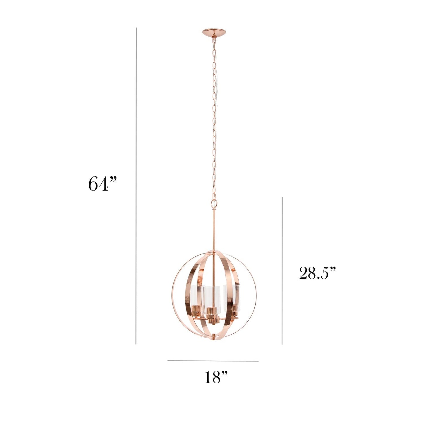 Elegant Designs 3-Light Pendant Light, Metal & Glass, 18inx18inx28.5in, Rose Gold, Model PT1021-RGD