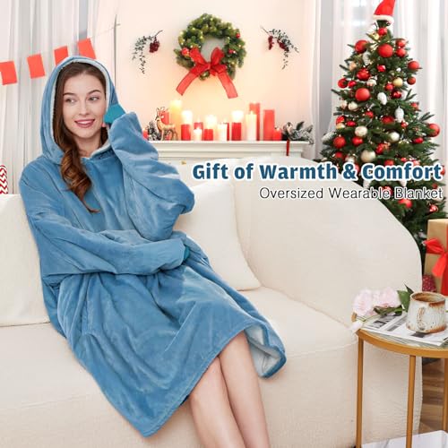 AmyHomie Wearable Blanket Hoodie for Adults & Teens,Oversized Sherpa Hooded Blanket,Warm Cozy Blanket Sweatshirt as Christ...