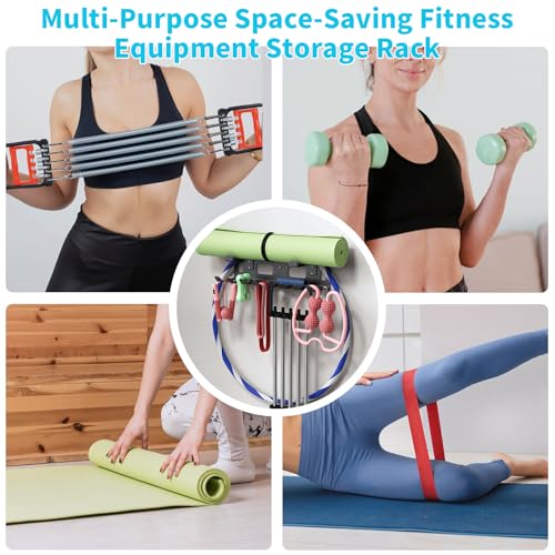 KHAMAL Multi-Purpose Gym Equipment Storage Rack for Resistance Bands - Gym Wall Storage for Exercise Bands, Yoga mat, Jump...