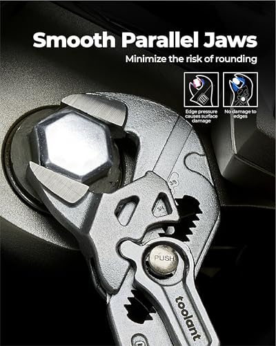 toolant 7-Inch Chrome Plated Pliers Wrench, CR-V Adjustable Wrench with Anti-Rust Coating, Smooth Parallel Jaws, Rubber An...