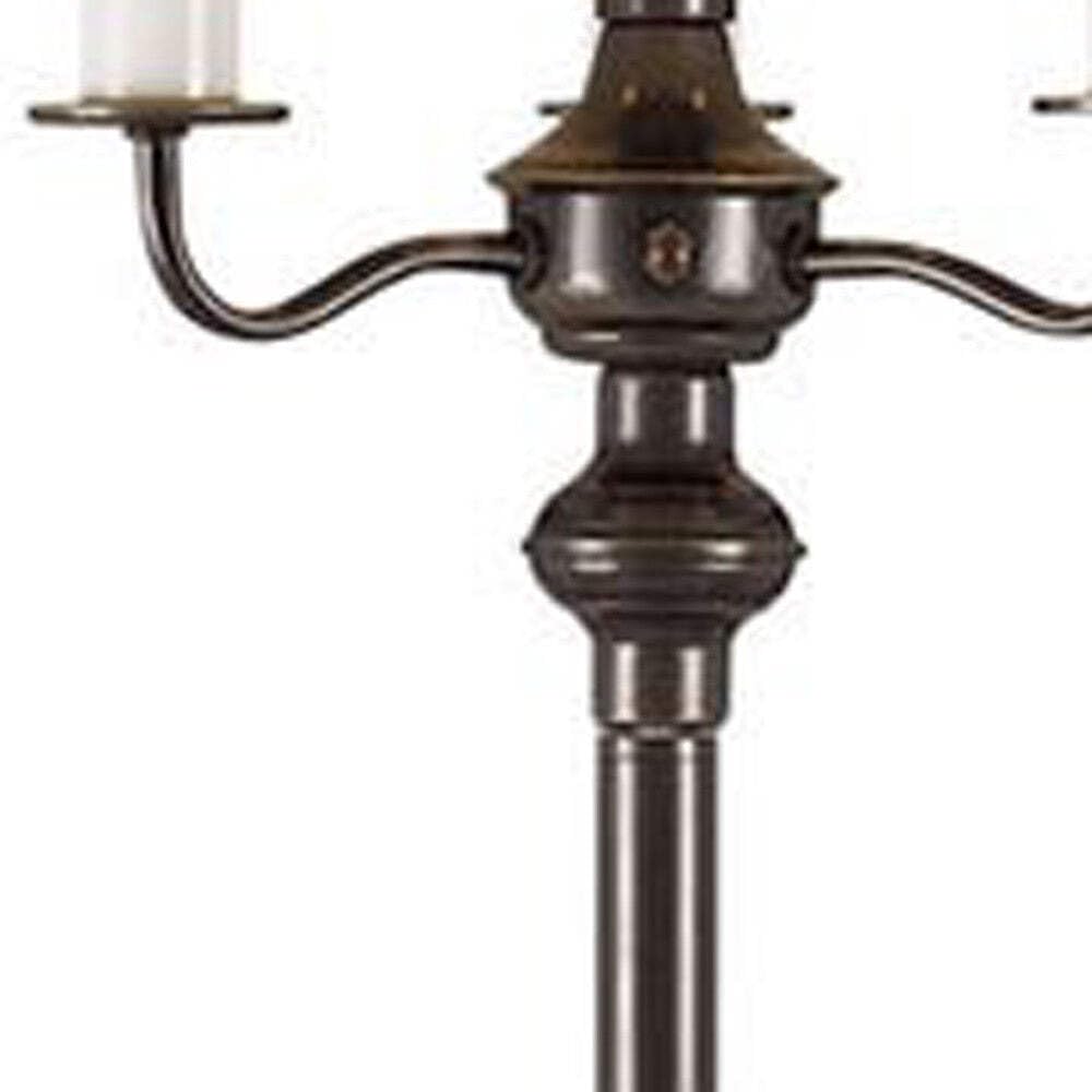 Homeroots Four Light Traditional Floor Lamp - 60 In. With Beige Square Shade, Bronze Finish