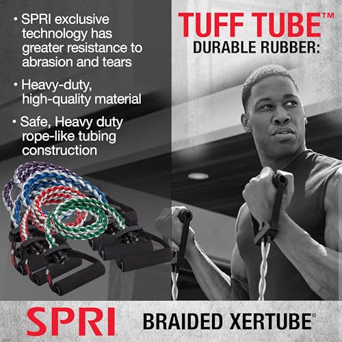 SPRI Braided Xertube Resistance Bands – Premium Exercise Band for Men & Women – Workout Equipment for Home Gym Fitness Tra...