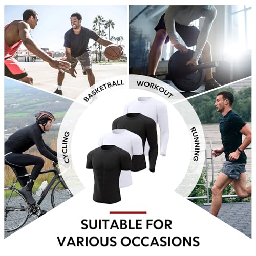 CL convallaria 4 Pack Compression Shirts Men Long Short Sleeve Cooling Dry Rash Guard Athletic Workout T Shirt for Sports