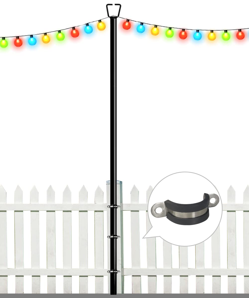 Queension 10FT Deck String Light Poles for Outdoor String Lights for Garden, Backyard, Patio Lighting Stand for Parties, Bistro