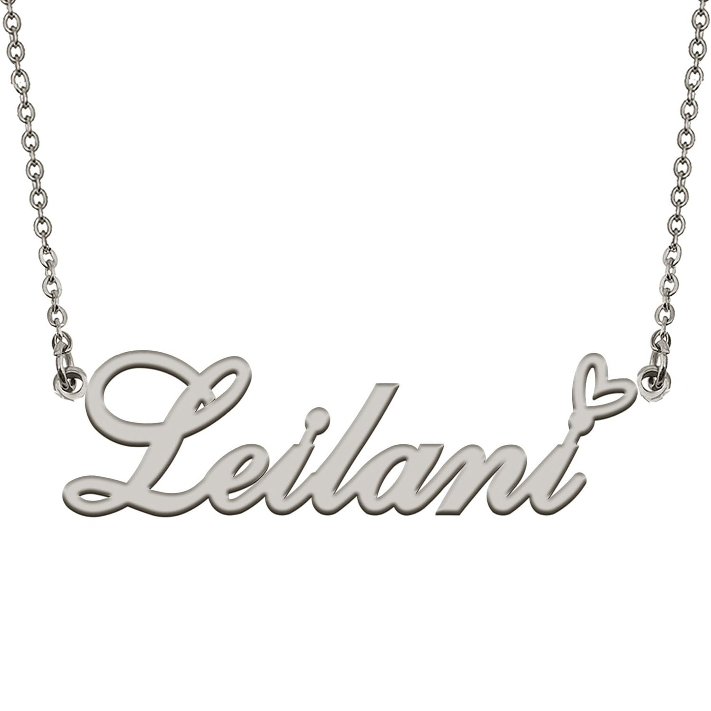 HUAN XUN Customized Leilani Name Necklace Silver Stainless Steeel for Women Personlized Jewelry Gifts for Mother