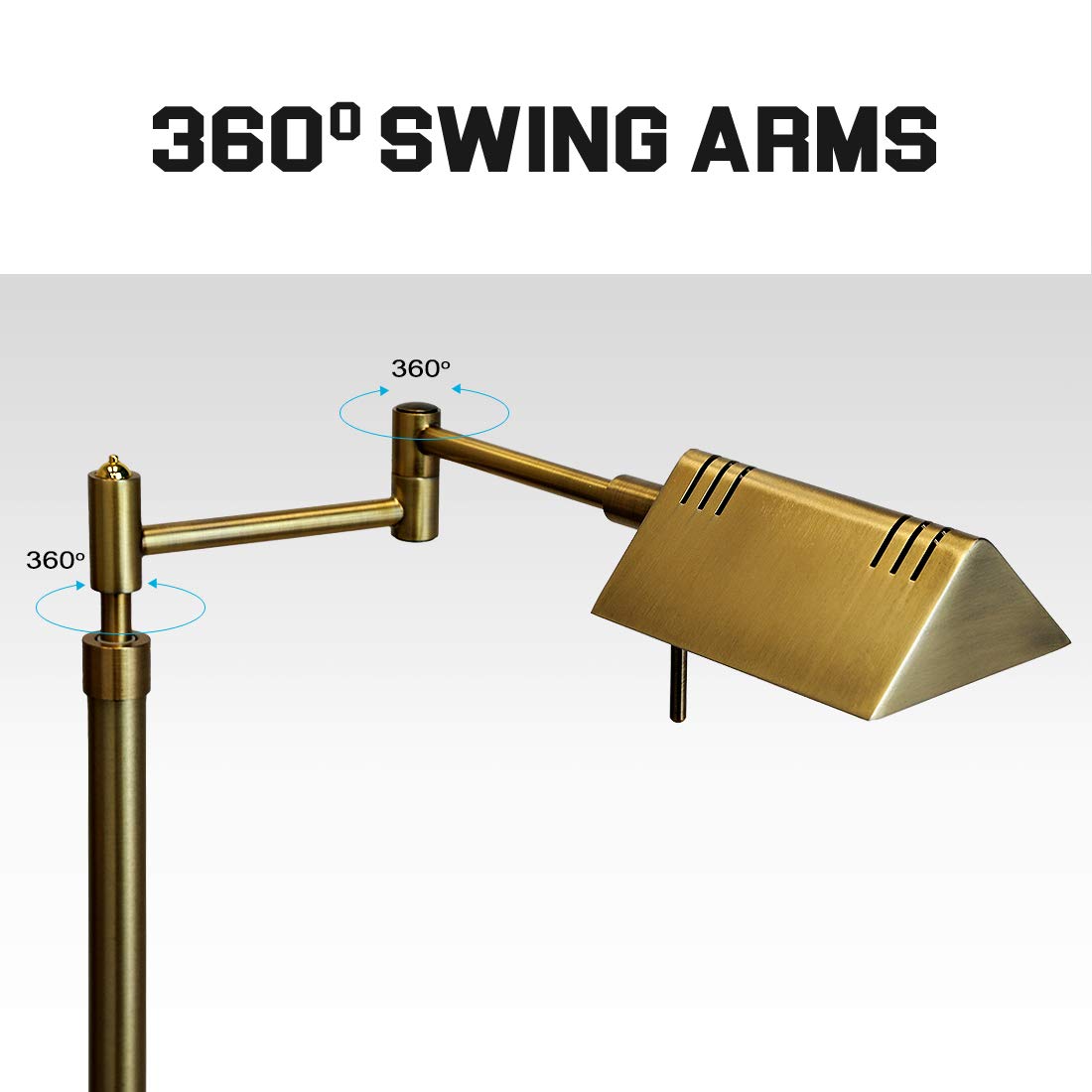 OBright Dimmable LED Floor Lamp, 12W, Adjustable Height, 360° Swing Arms, Antique Brass (Gold), Model OB-FL05D