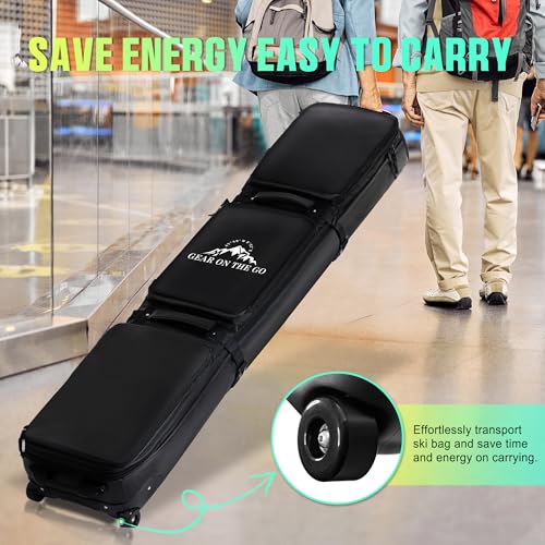 Double Rolling Ski Bag Padded Waterproof Snowboard Bag with Wheels for Air Travel Wheeled Ski Bag for Snowboard or Skis Ac...