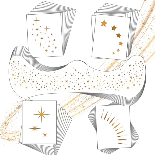20 Pcs Gold Face Makeup Patches, Glitter Freckles Face Tattoo for Teenagers & Young Women, Sparkle Freckles Makeup Patche...