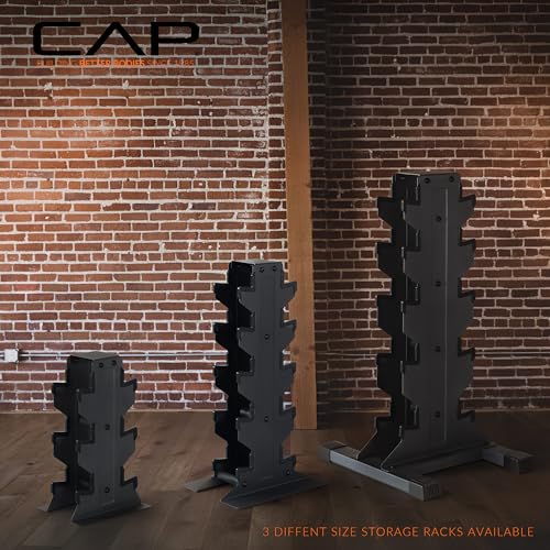 CAP Barbell Rubber Coated Hex Dumbbell Set with Vertical Rack | 100-300 lbs Free Weights Dumbbells Set for Home Gym | Mult...