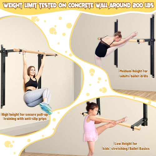 Seliyoo Height Adjustable Ballet Barre Foldable Ballet Bar Dance Training Barre,Wall Mount With Solid Beech Wood Bar,Home ...