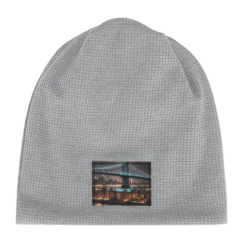 New York Manhattan Bridge Night Print Lightweight Waffle Pullover Hat Men Women Winter Headwear Outdoor Camping Travel