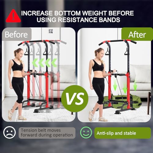 Trlakepreble Power Tower Pull Up Bar,Pull-Up Rack Dip Station,Height Adjustable Multi-functional Home Strength Training Gy...