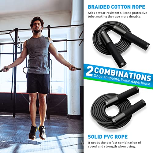 BURNCALO Weighted Jump Rope for Men, Women (1.5LB) - Alloy Steel Handles, Speed Skipping Rope, Gym,Indoor/Outdoor - Fitnes...