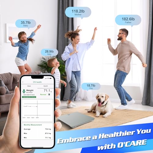 O'CARE Smart Scale for Body Weight and BMI Weighing,High Accuracy Digital Bathroom Scale with LED Large Display,Smart APP ...