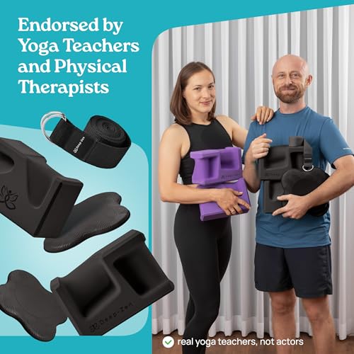 Deep-Zen PRO Yoga Blocks | Ergonomic Yoga Block 2 Pack for Wrist Comfort and Support | EVA Foam Exercise Blocks, 2x Knee P...