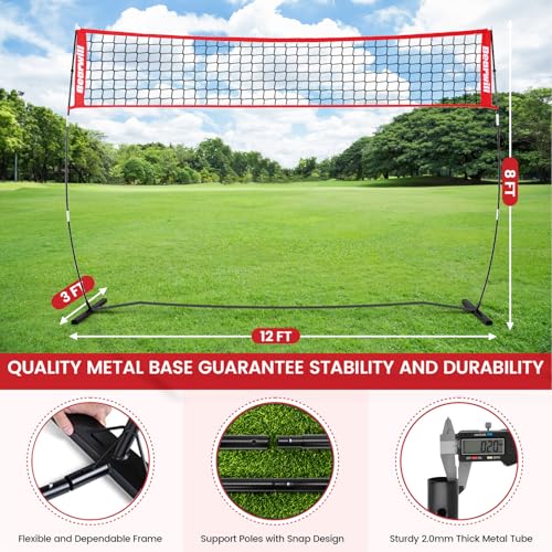 Bearwill Volleyball Net, 12FT Portable Volleyball Net for Backyard, Freestanding Volley Ball Set Height Adjustable with Ca...