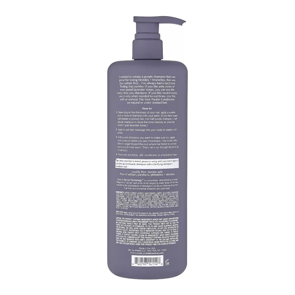 Kristin Ess Hair The One Purple Shampoo - Toning for Blonde Hair, Neutralizes Brass + Yellow Tones, Sulfate Free, 33.8 fl oz (Pa