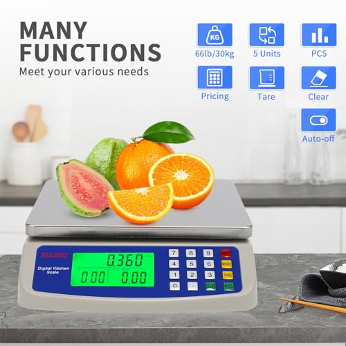 Large Digital Kitchen Scale 30KG Commercial Food Scale 66LB for Baking Bread Meat Stainless Steel Price Computing Scale LC...
