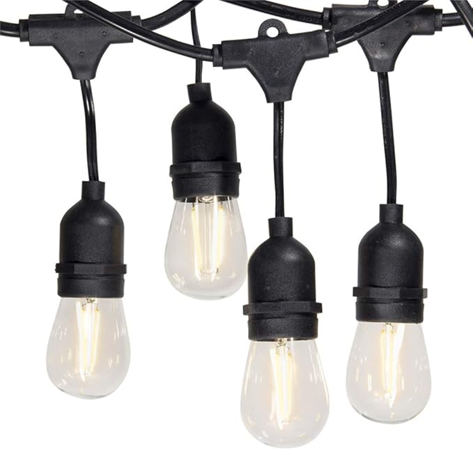 FRIDEKO HOME Waterproof Outdoor String Lights - 12Ft Commercial Grade Patio Lights Heavy Duty Light String Hanging Light Fixture with 11W S14 Bulbs for Deckyard Garden Porch Party Decor