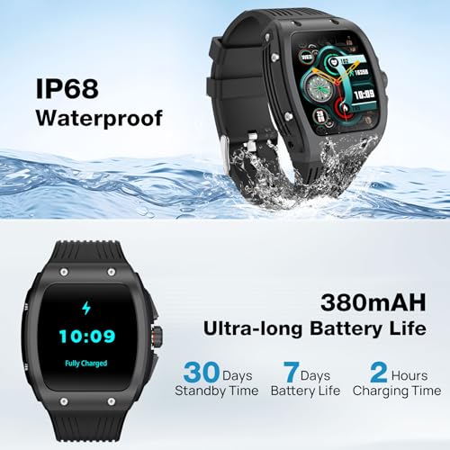 Smart Watches for Men, 1.76" HD Square Touchscreen Smartwatch, Heart Rate/SpO2/Sleep Monitor, Make/Answer Calls, 100+ Spor...