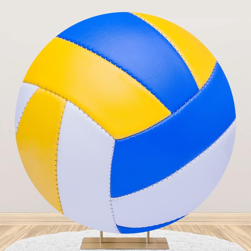 Leyiyi 5x5ft Abstract White Yellow Blue Colorful Volleyball Round Backdrop Cover Polyester Outdoor Sports Themed Photography Background Volleyball Party Photo Backdrop Birthday Party Deecorations