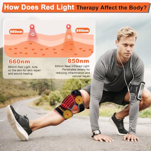 MOTUSANA Red Light Therapy Knee Brace,Knee Massager with 660nm & 850nm red light therapy,Rechargeable Controller,Heated Fu...