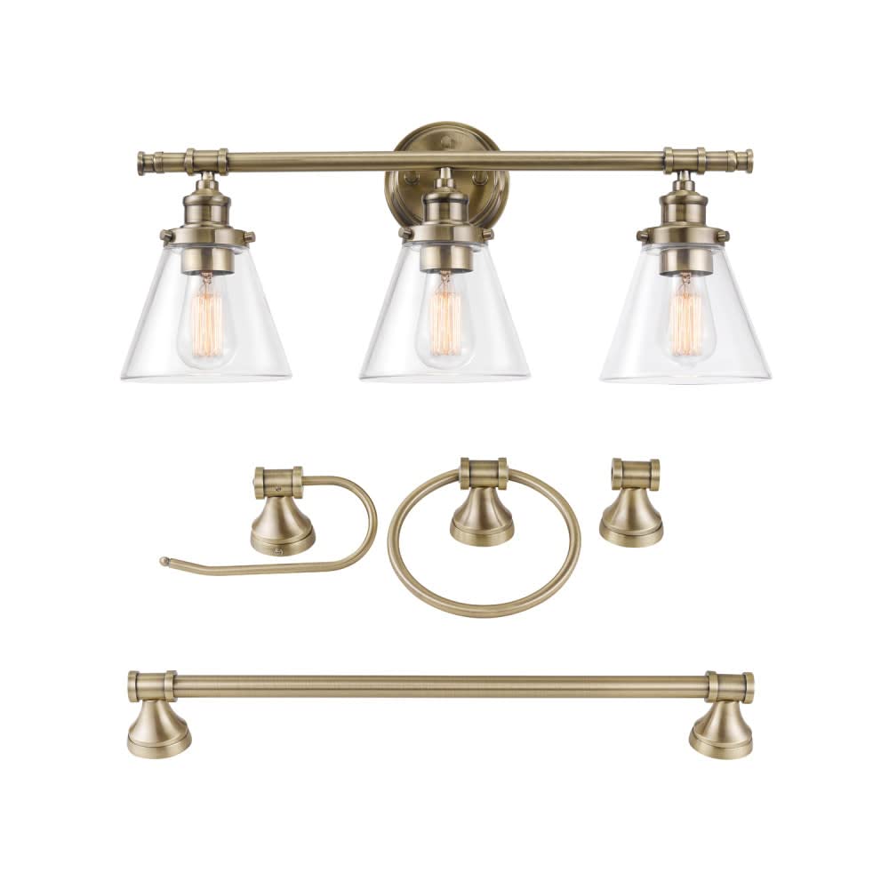 Globe Electric Parker Vanity Light, 3-Light Bath Set, Brass, Model 51381, Metal