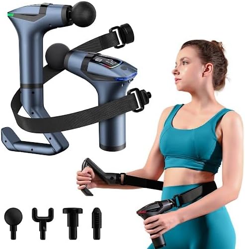ELEVANZA 3-in-1 Massage Gun Extended Handle & Belt with 12 Speed Levels & 4 Replaceable Heads for Athletes, Gym Recovery a...