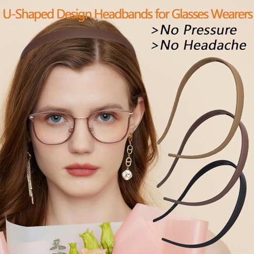 KOVOLITU 3 Pack Headbands Designed for Eyewear,Flex No Pressure Hairbands for Women Comfortable Plastic Headbands with Tee...