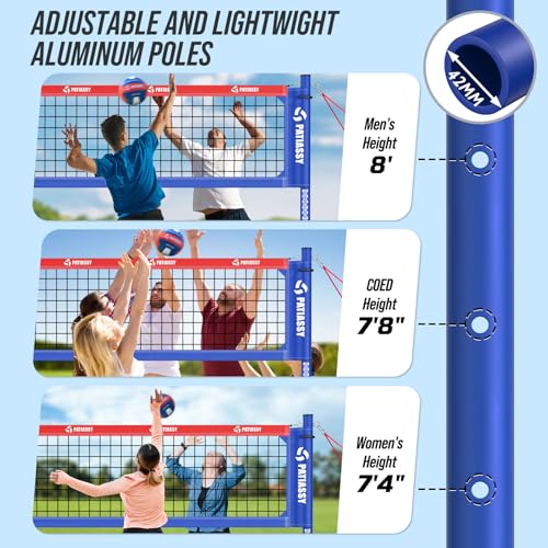 Patiassy Heavy Duty Professional Volleyball Net Set for Backyard & Beach, 32-Ply Reinforced Net with Steel Anti-Sag Winch,...