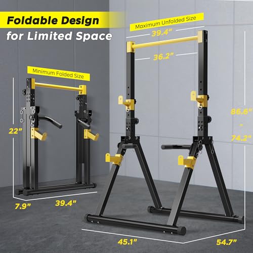 SogesHome Power Tower Dip Station Pull Up Bar for Home Gym, Adjustable & Foldable Multifunction Fitness Workout Station wi...