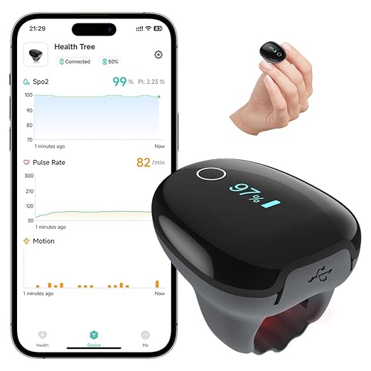 Pulse Oximeter O2 Ring Oxygen Monitor Blood Oxygen Saturation Continuous Recording of SpO2&PR Rechargeable Pulse Ox contin...