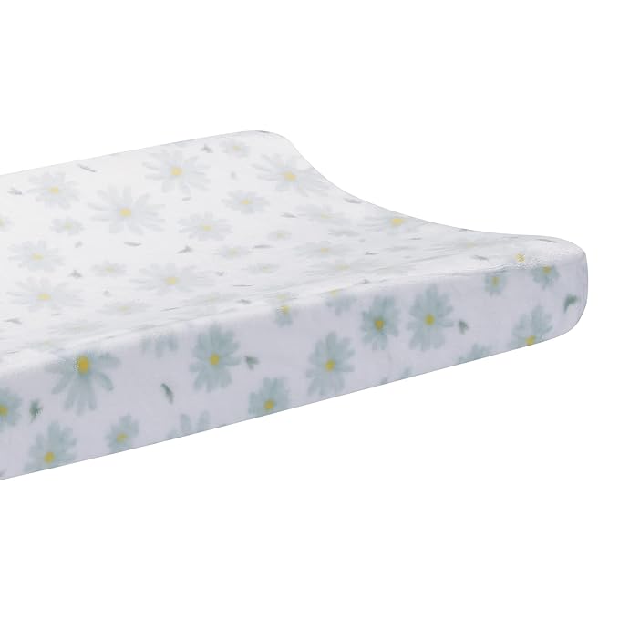 Lambs & Ivy Sweet Daisy White/Blue Flowers Changing Pad Cover