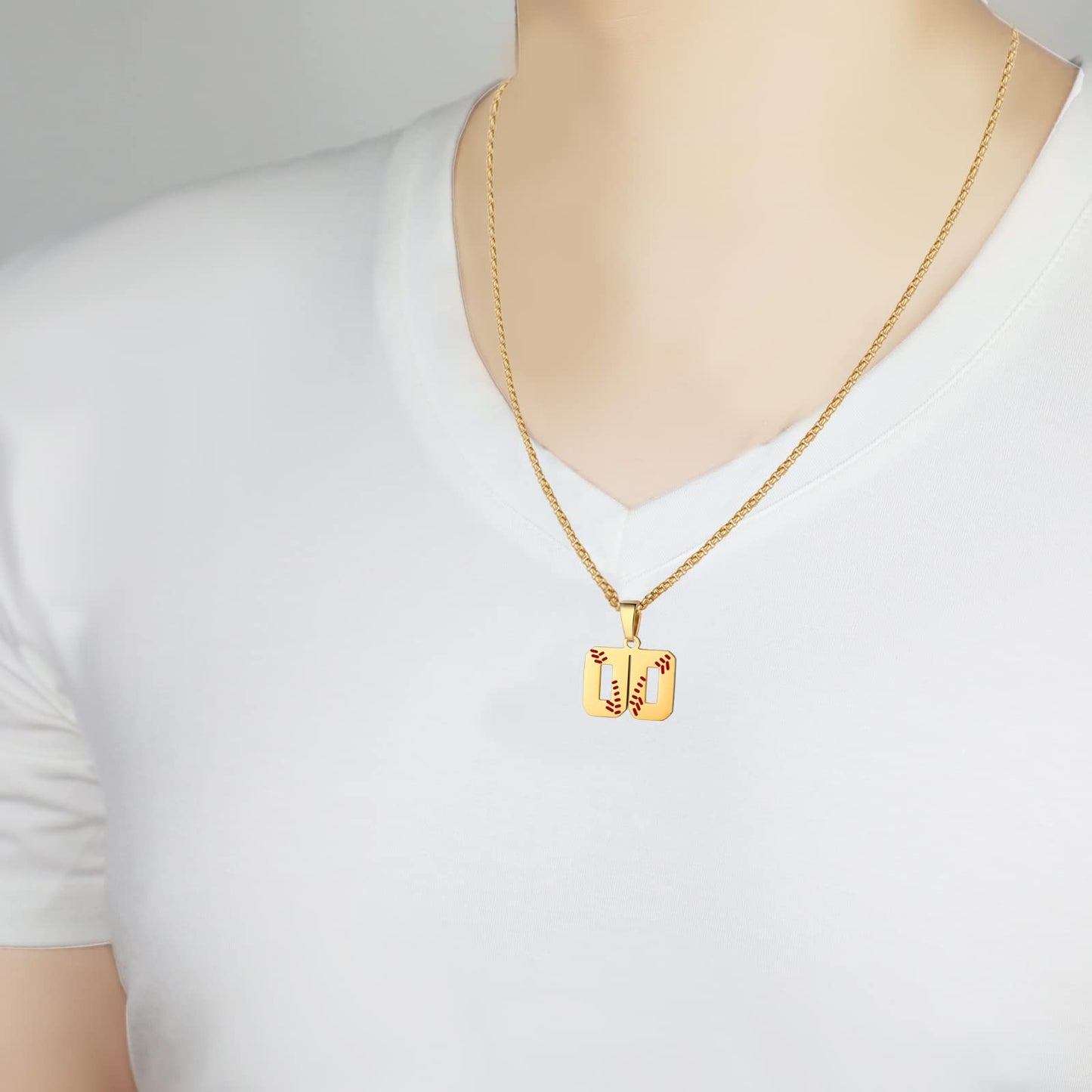 AIAINAGI Men's Baseball Number Necklace - 00-99 Stainless Steel, Gold Plated Chain Baseball Charm Pendant