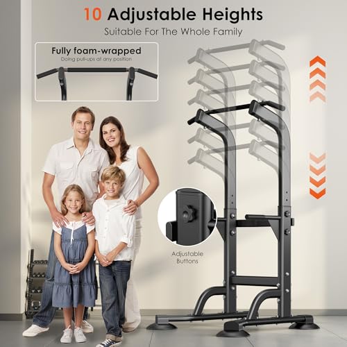 SogesPower Power Tower Dip Station Pull Up Bar for Home Gym Adjustable Height Strength Training Workout Equipment,Pull Up ...