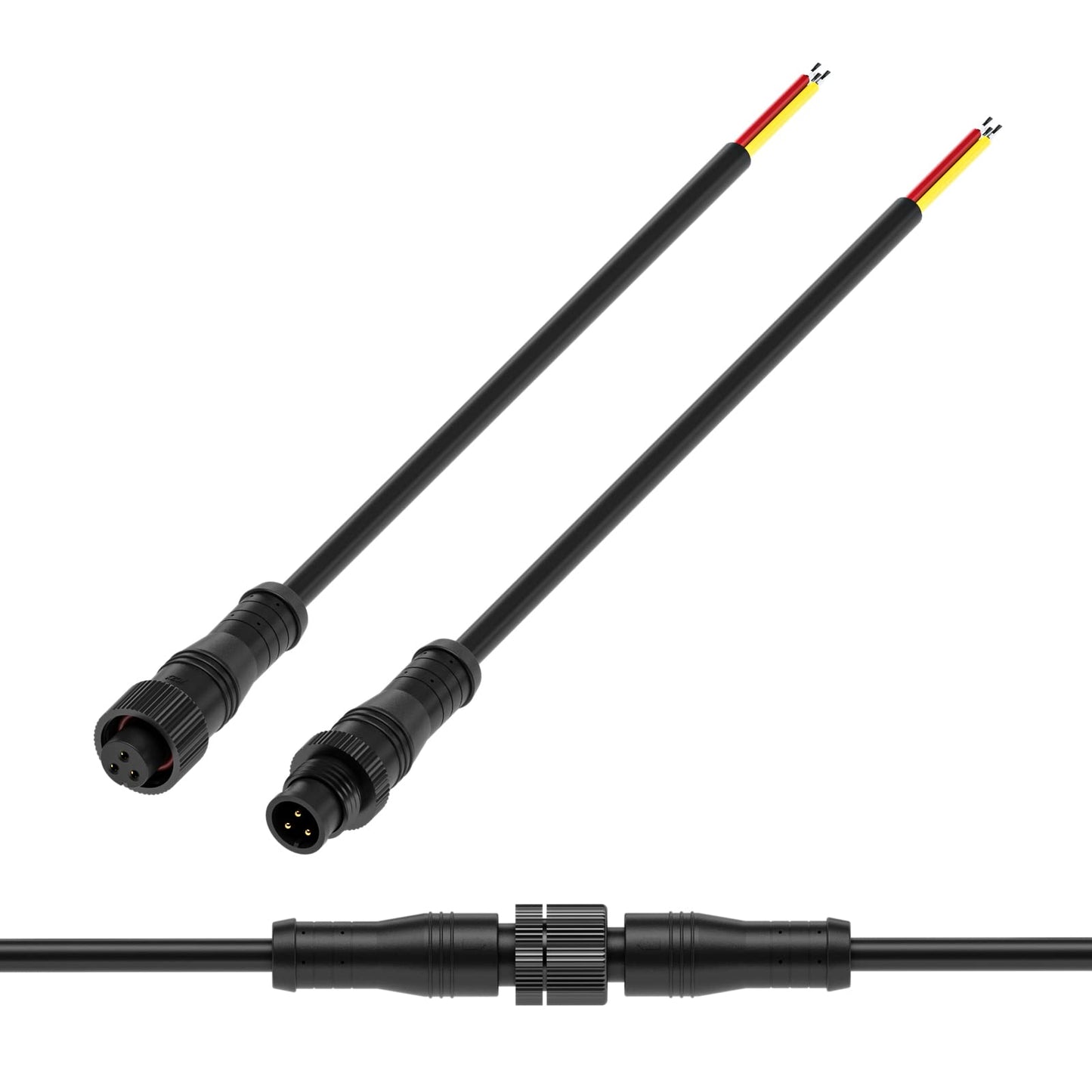 Btf-Lighting 3 Pin Electrical Metal Nut Connector 18Awg Ip68 Male Female Connector 7.87In/20Cm Extension Cable For Car Truck Boat Indoor/Outdoor Led Strip Lights/String 15Mm Metal Nut Small Size
