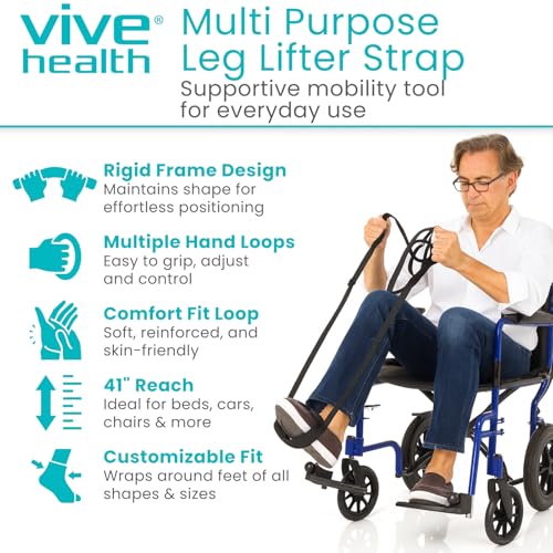 Vive Proflex Strap - Physical Therapy Leg Lifter Assist with Nylon Webbing for Recovery, Stretching - Loop with Hand Grips...