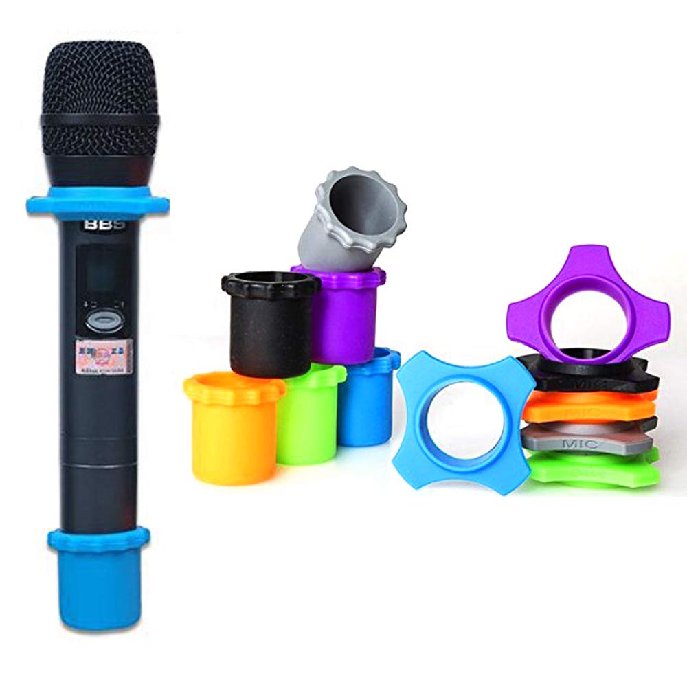 Ytykinoy 6 Sets Wireless Handheld Microphone Shakeproof Anti-Rolling Mic Protection Silicone Ring & Bottom Rod Sleeve Holder Sta