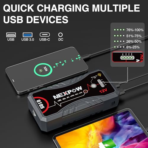 NEXPOW 3000A Peak Car Jump Starter for Up to 9.0L Gas and 7.0L Diesel Engines, 12V Portable Battery Booster Pack with QC3....